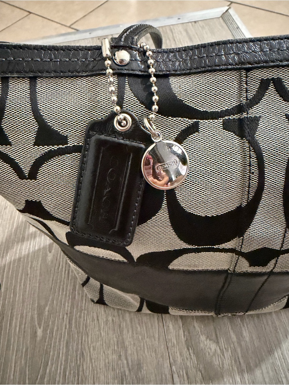 Coach Black and Silver Signature Logo Tote - Picture 2 of 11